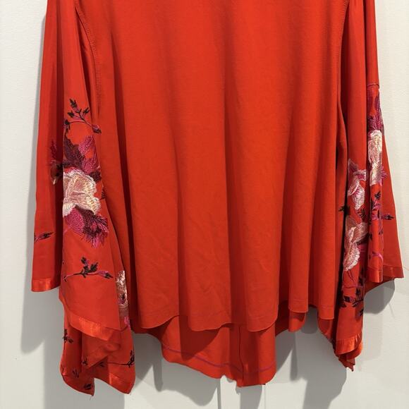 Free People Tunic Women S Red Festival Embroidered Bloom Boho Asian Artsy Flare - Picture 7 of 16